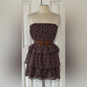 Rue21 Strapless Floral Tiered Mini Dress with Belt XL
